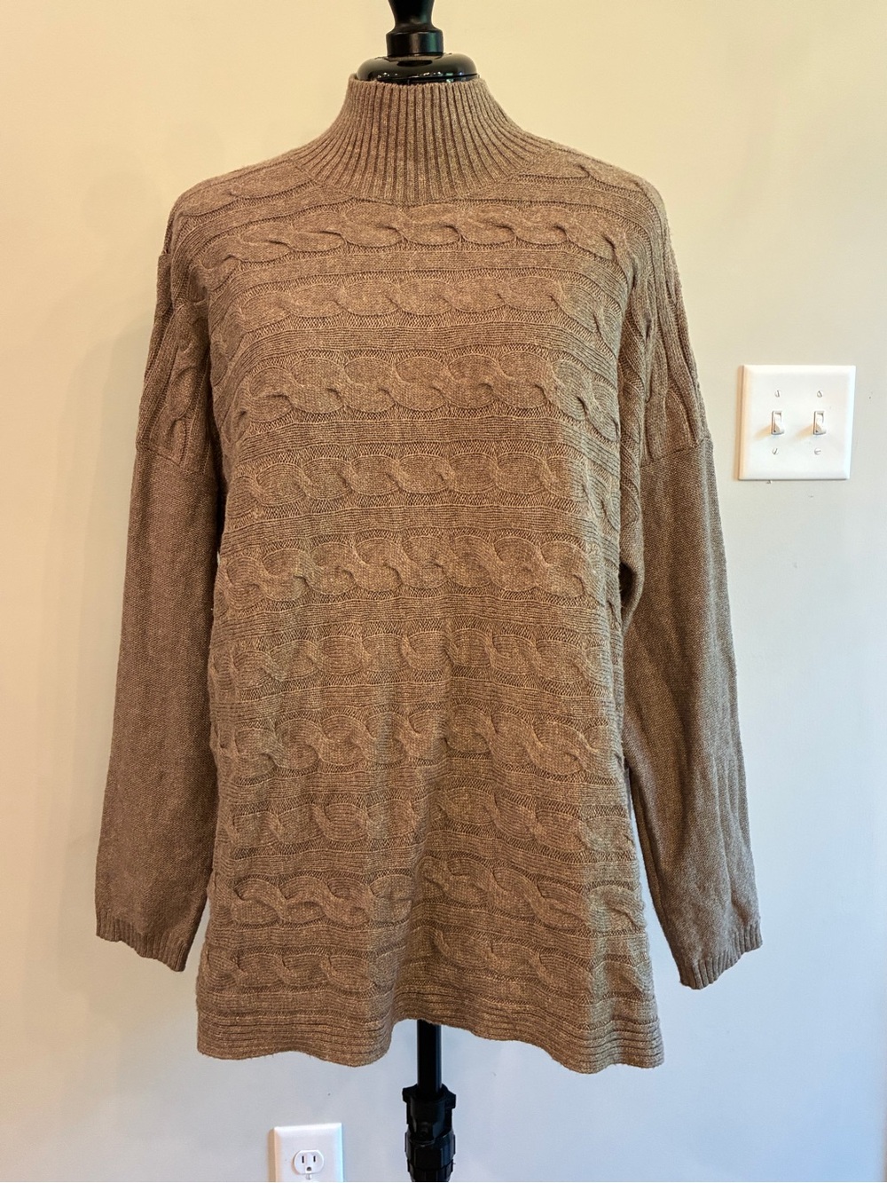 J. Jill Cable Knit Mock Turtleneck Sweater - Taupe